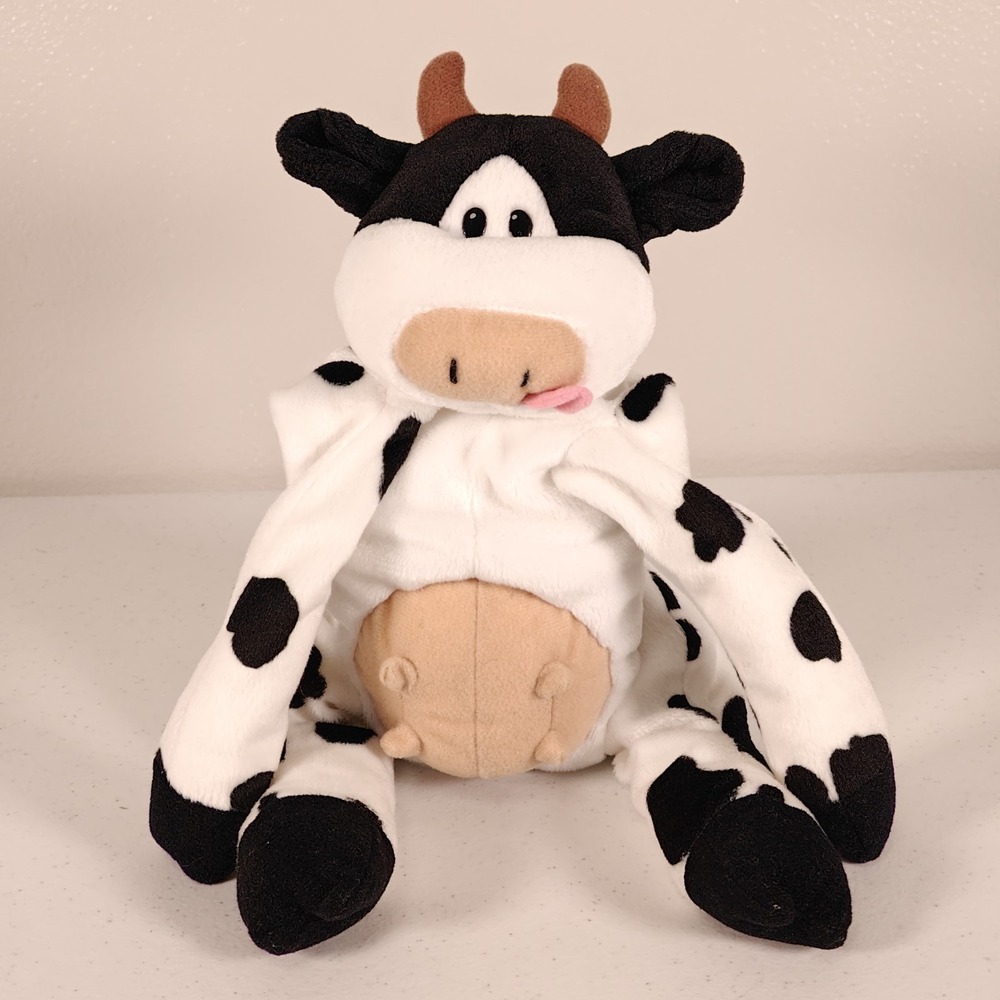 Bestever Cute Milk Cow Plush Shelf Sitter Weighted Black White Tongue Silly Used